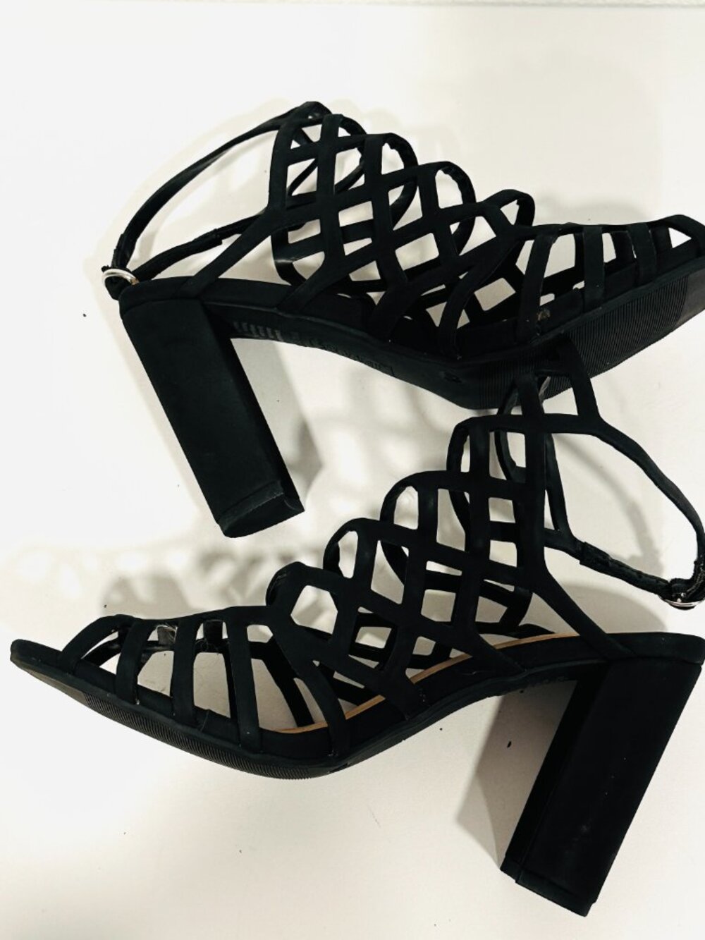 Brash Strappy Heels Black Sandals Block Heel Adjustable Strap Womens Size 6.5